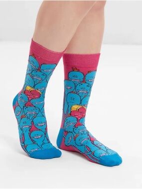 Novelty Blue & Pink Crew Socks with Character Print From Rick and Morty - New